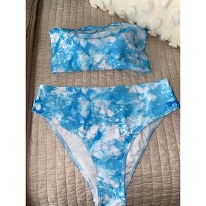 SHEIN BLUE TYE DYE HIGH WAISTED BIKINI
